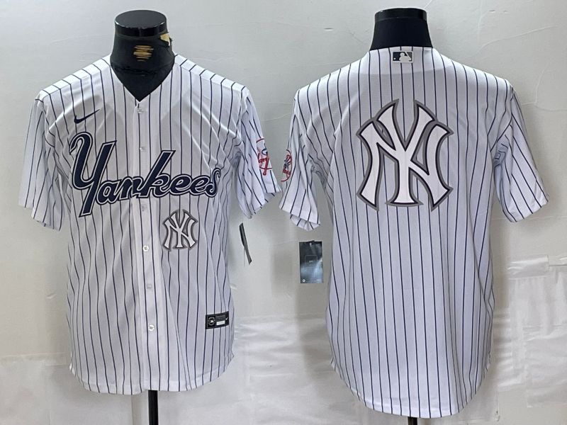 Men New York Yankees Blank White stripe Three generations joint names Nike 2024 MLB Jersey style 15->new york yankees->MLB Jersey